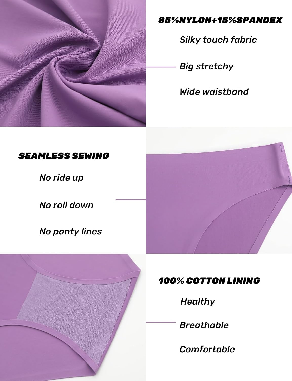 Women'S Seamless Underwear No Show Panties 6 Pack