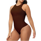 Womens Shapewear Bodysuit, Crew Neck High Compression Seamless Tight Fit Tummy Control Comfortable Jumpsuit Brown M