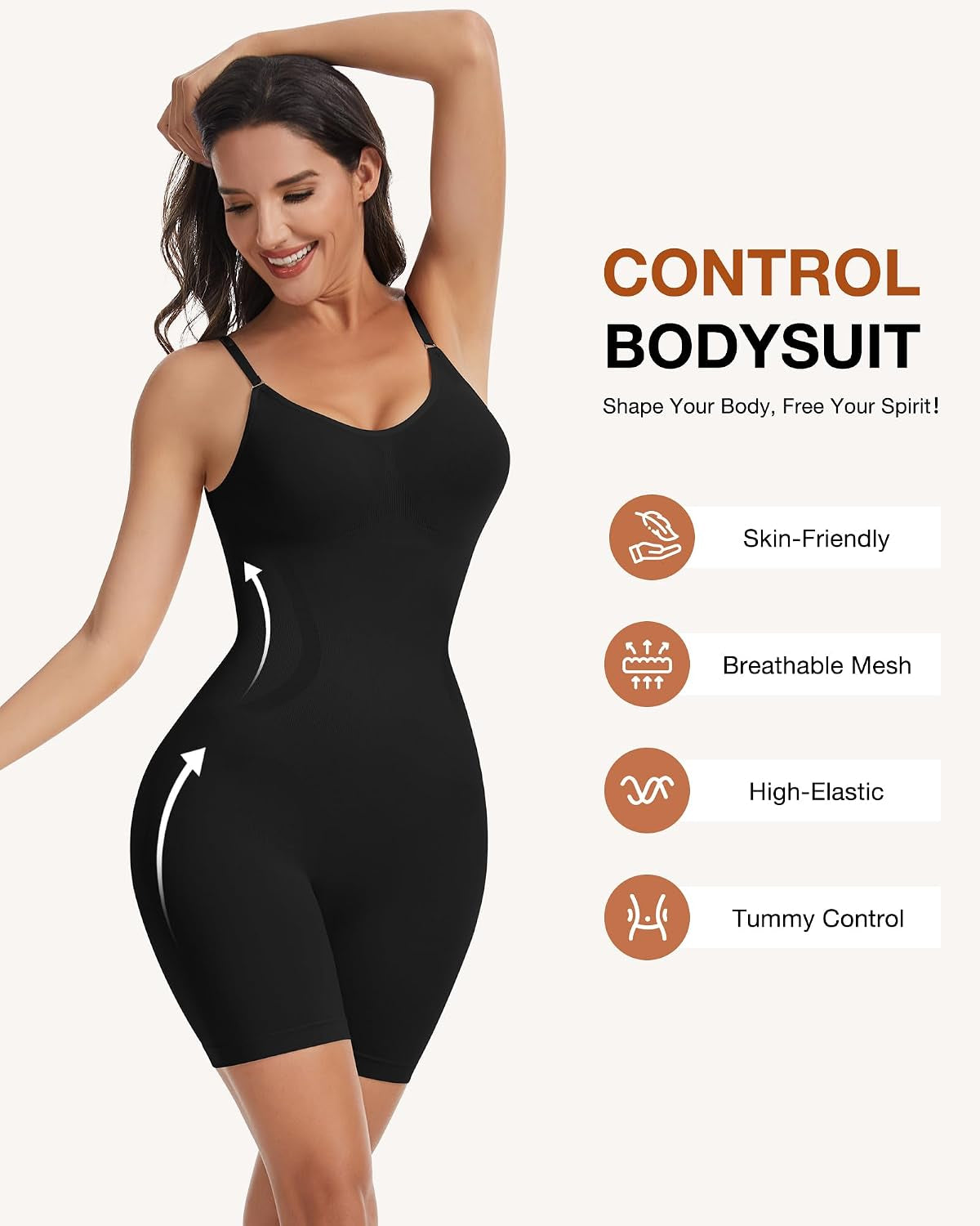 Women Shapewear Tummy Control Bodysuit Seamless Body Shaper Snatched Waist Butt Lifter Sculpting Bodysuits