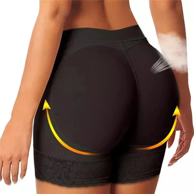 Women’S Padded Shaping Shorts Lace Trim Seamless Lift Underwear