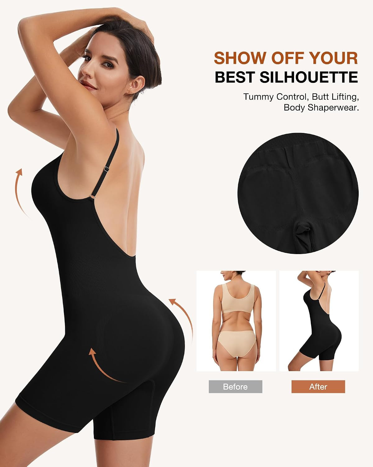 Women Shapewear Tummy Control Bodysuit Seamless Body Shaper Snatched Waist Butt Lifter Sculpting Bodysuits