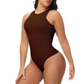 Womens Shapewear Bodysuit, Crew Neck High Compression Seamless Tight Fit Tummy Control Comfortable Jumpsuit Brown M