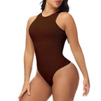 Womens Shapewear Bodysuit, Crew Neck High Compression Seamless Tight Fit Tummy Control Comfortable Jumpsuit Brown M